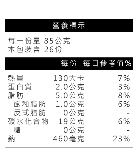 麥肯帶皮紅石楔型薯冷凍薯條6888營養標示