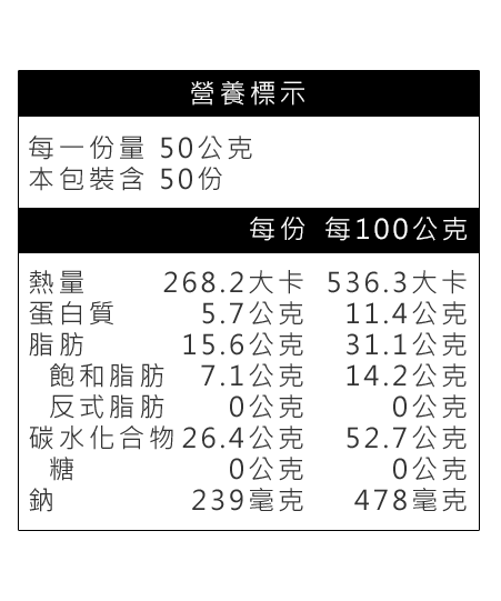 金雞牌金雞絲麵營養標示