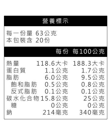 廣弘橢圓薯餅冷凍薯餅營養標示