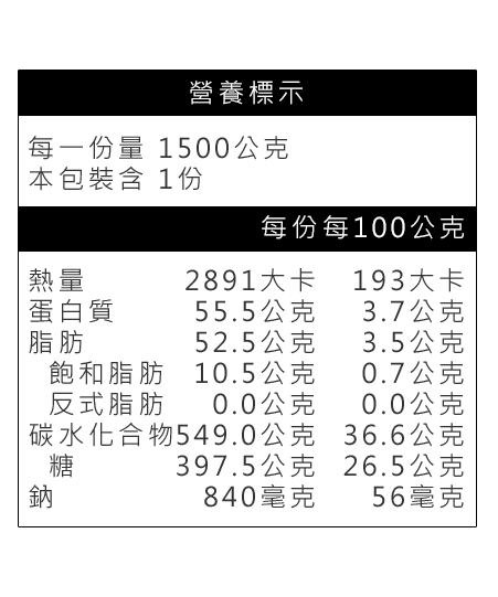  金品米漿營養標示